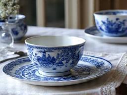 Delfts blauw serviesset bestaand uit borden en kopjes