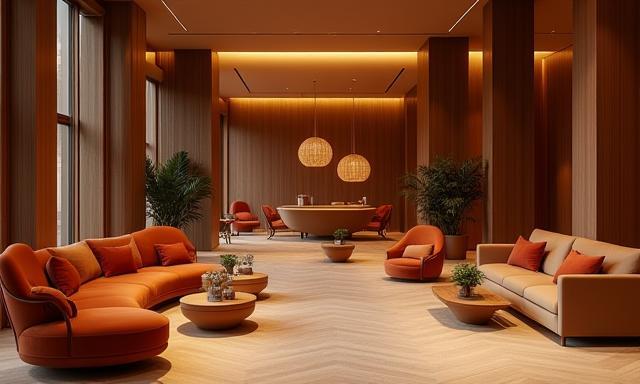 Hotel lobby na herinrichting met porselein
