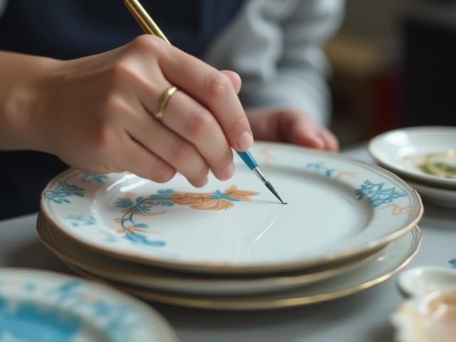 Vakkundig handbeschilderen van porseleinen servies